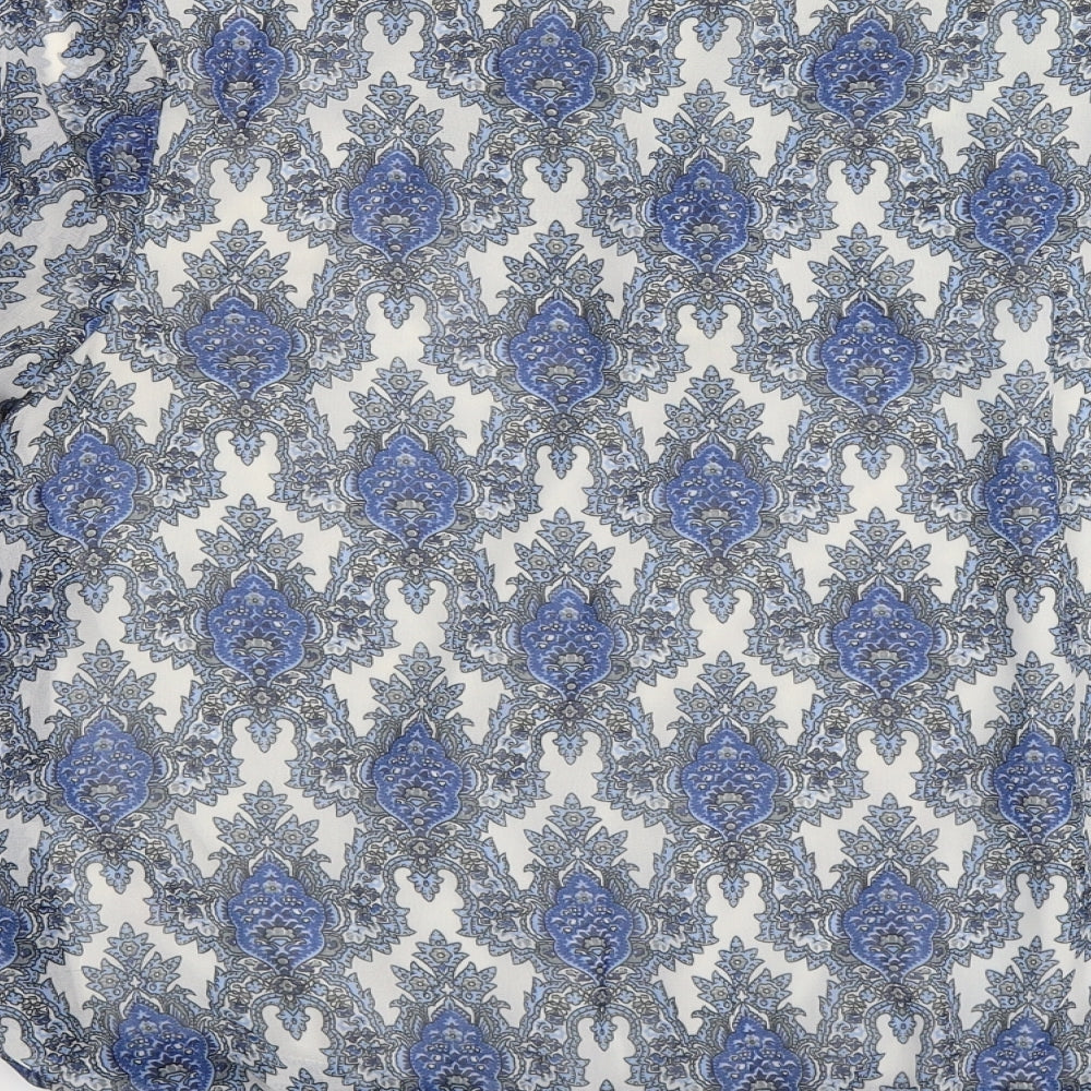 Wallis Womens Blue Floral Chiffon Tunic Blouse Size M