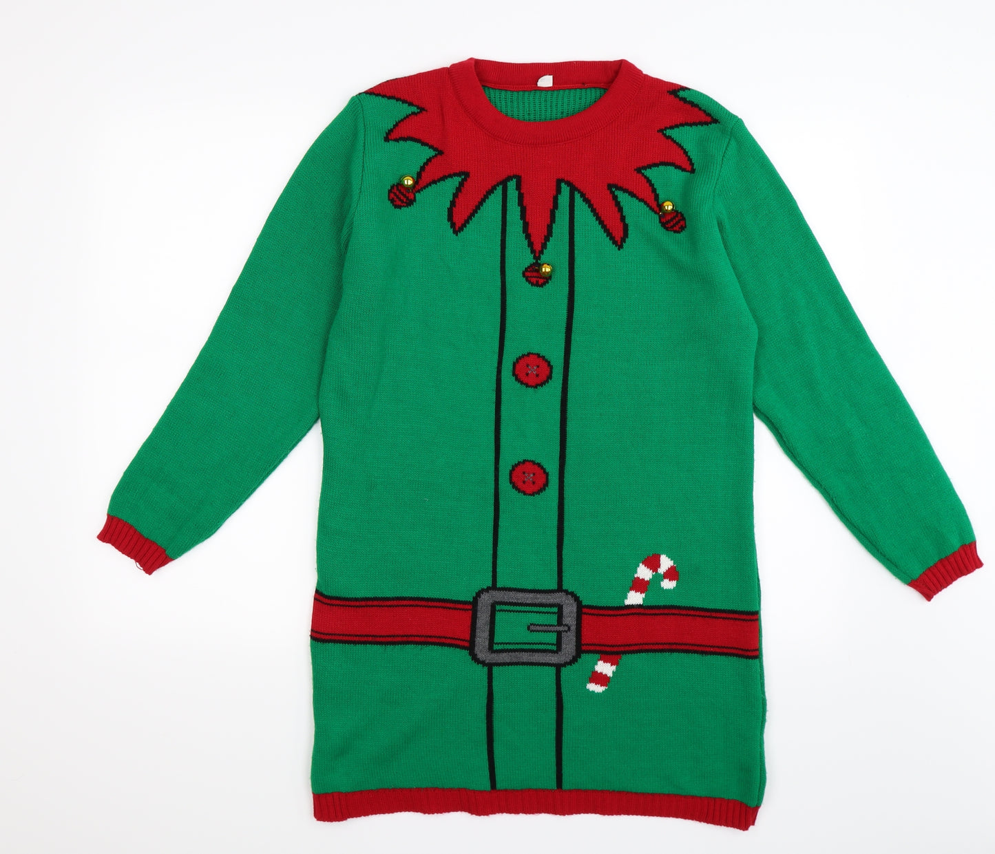 Preworn Womens Green  Knit Jumper Dress  Size 12  - SANTA'S HELPER