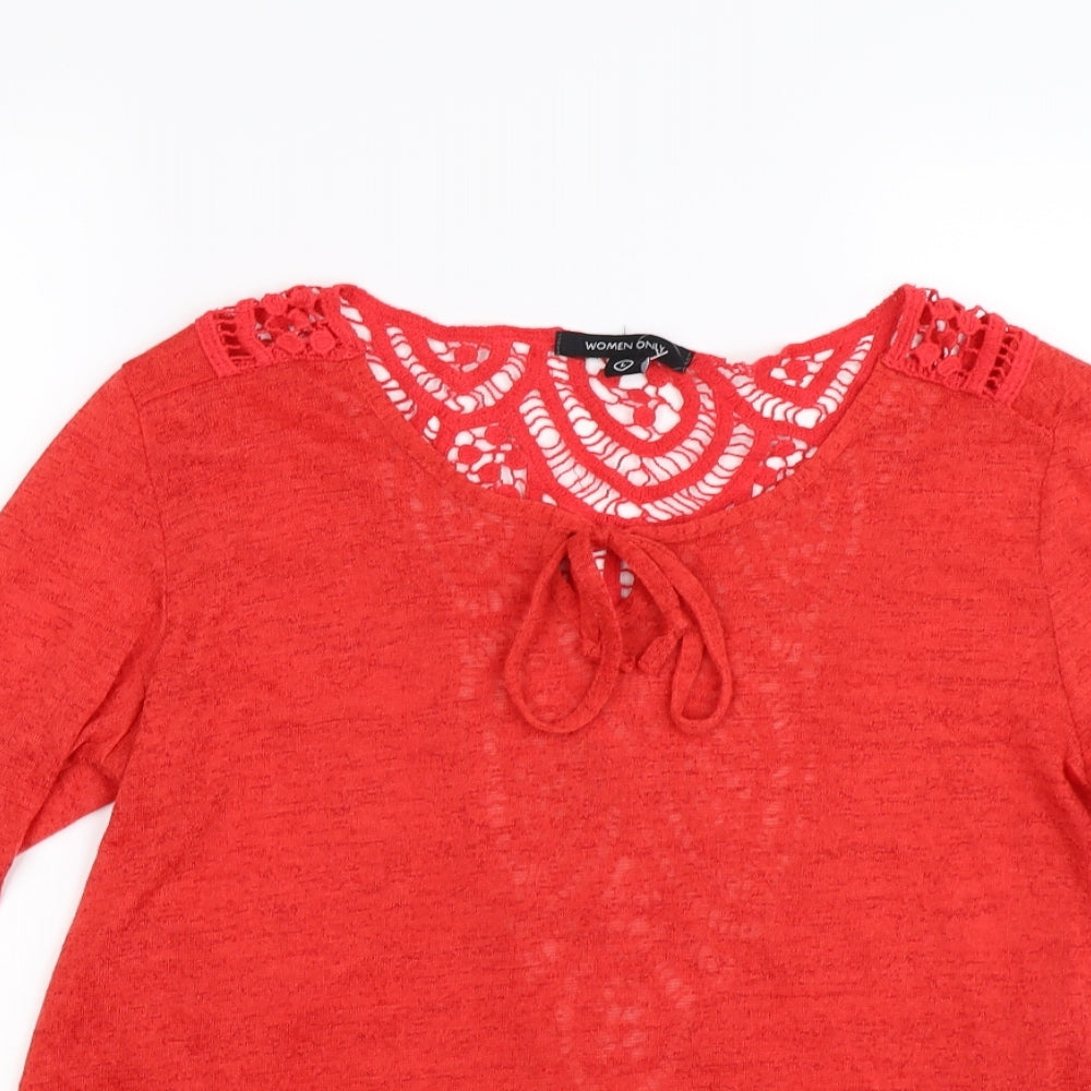 WOMEN ONLY Womens Red Floral Knit Pullover Jumper Size L