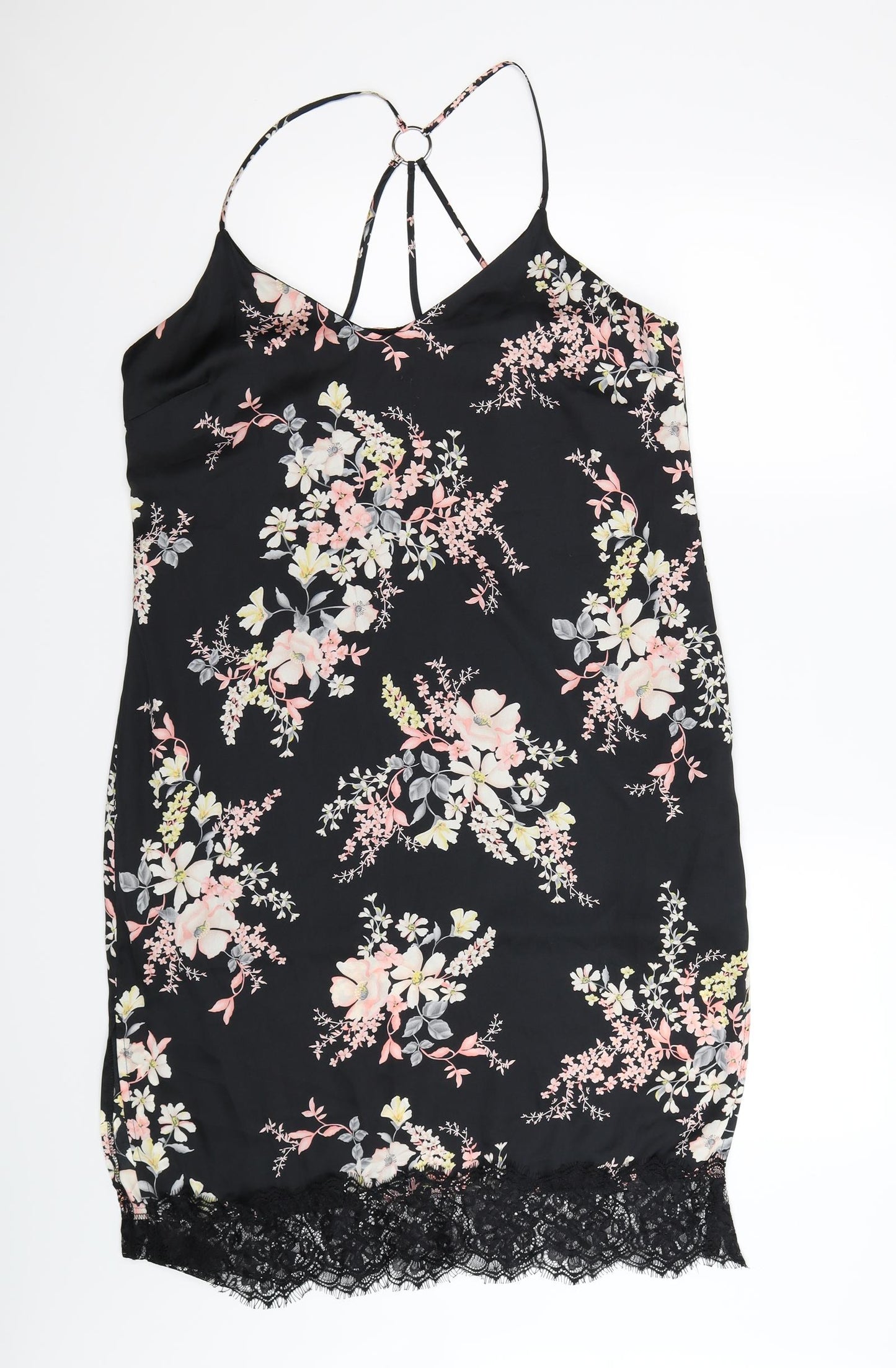 Atmosphere Womens Black Floral Satin Slip Dress  Size 16
