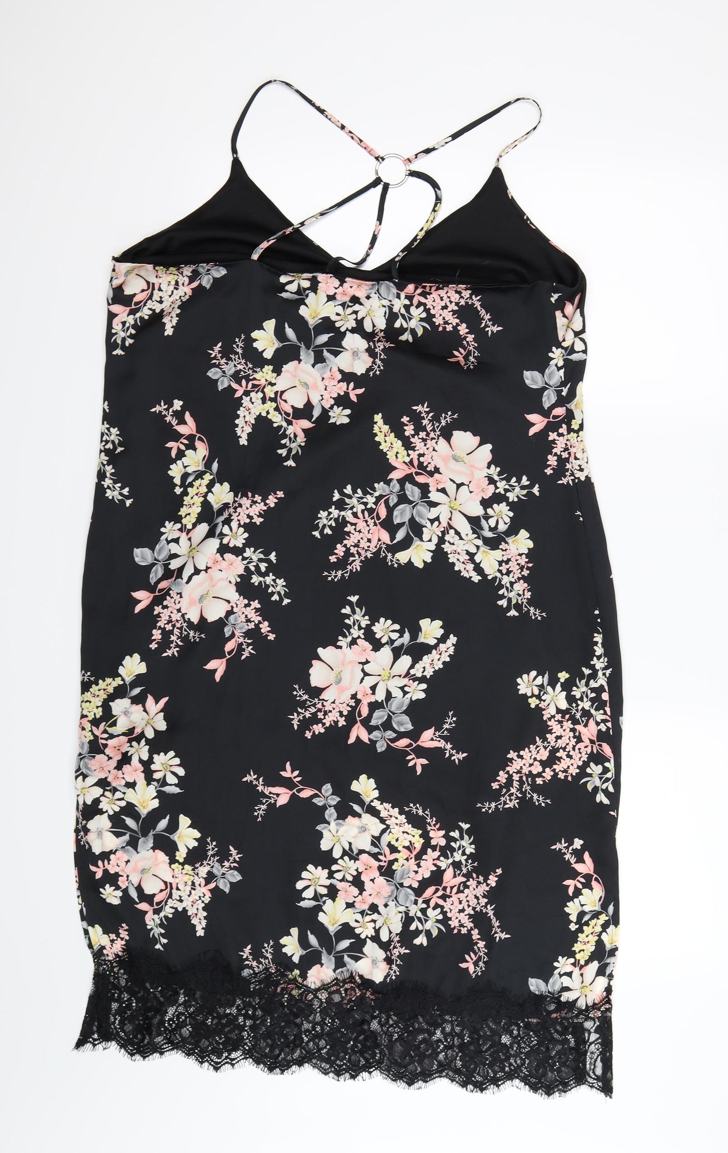 Atmosphere Womens Black Floral Satin Slip Dress  Size 16