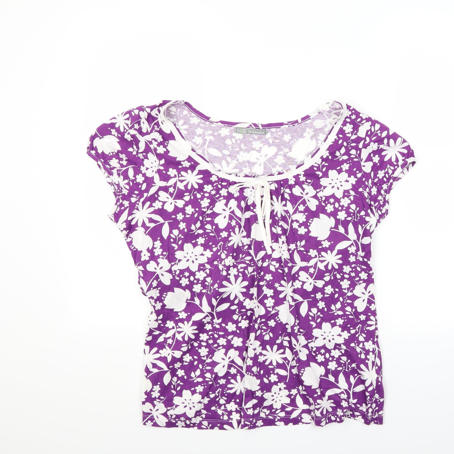 Marks and Spencer Womens Purple Floral  Basic T-Shirt Size 16