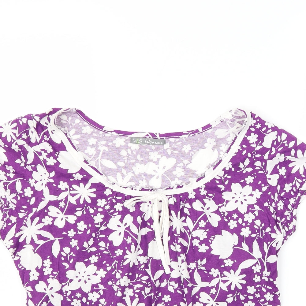 Marks and Spencer Womens Purple Floral  Basic T-Shirt Size 16