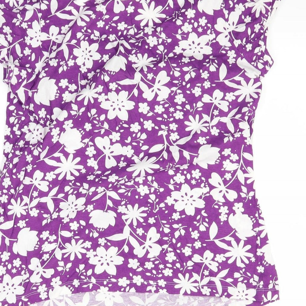 Marks and Spencer Womens Purple Floral  Basic T-Shirt Size 16