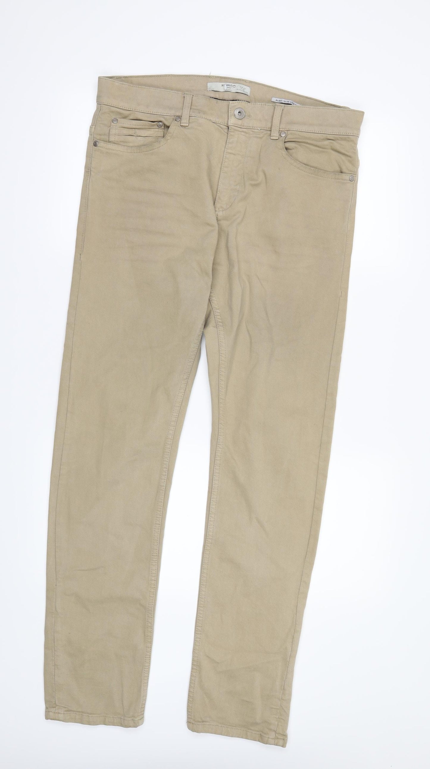 Mango Mens Beige  Denim Straight Jeans Size 32 L31 in