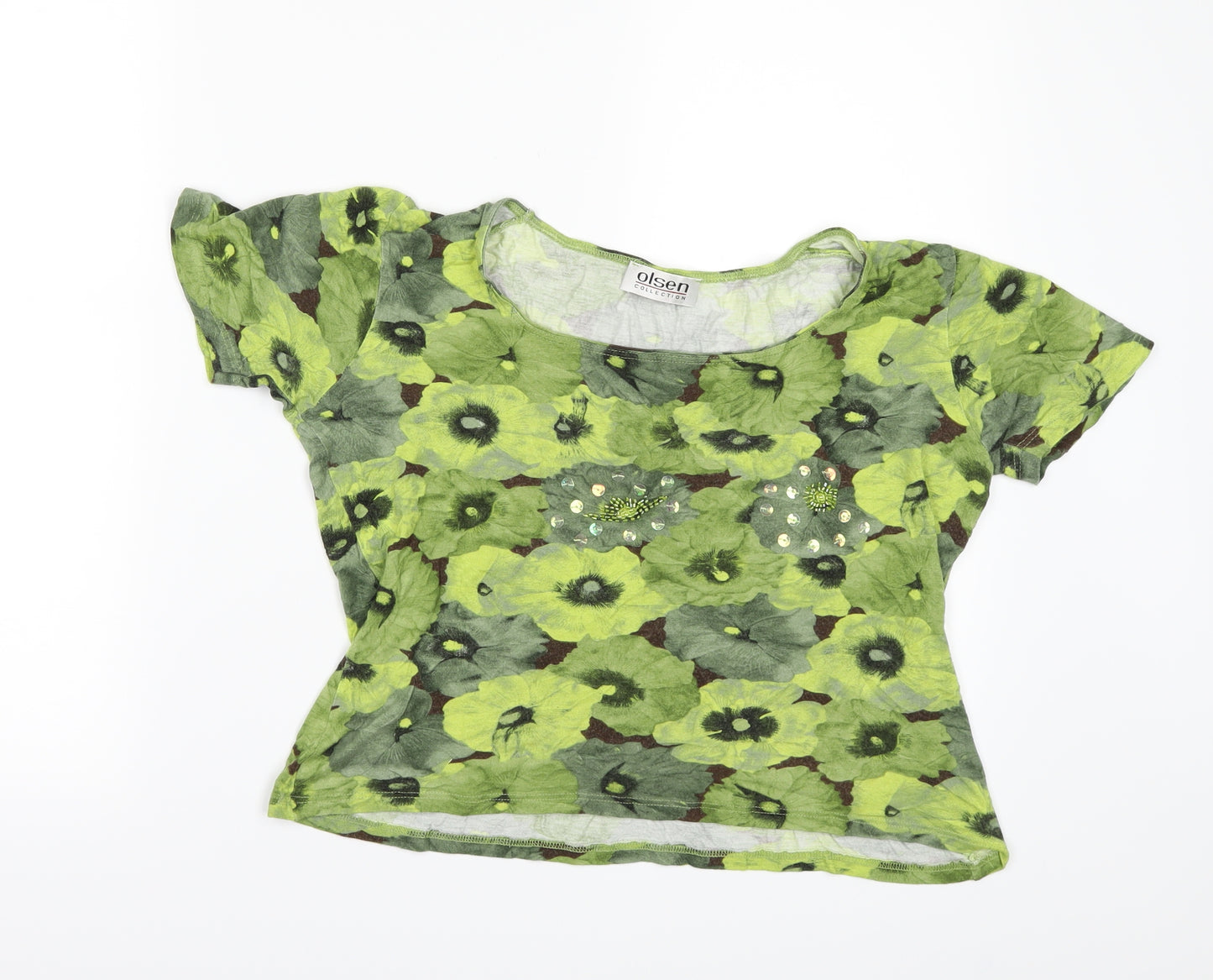 Olsen Womens Green Floral  Basic T-Shirt Size 12