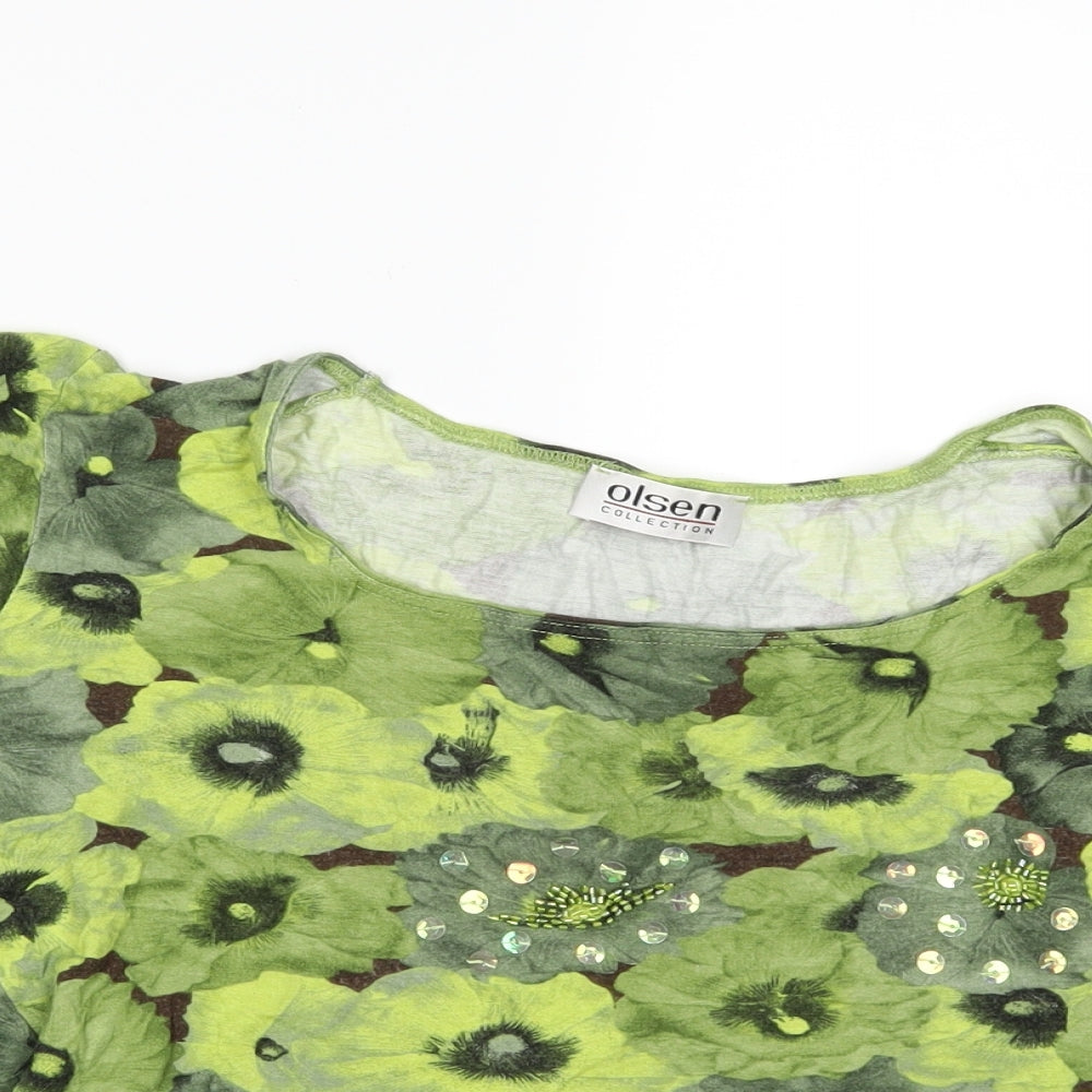 Olsen Womens Green Floral  Basic T-Shirt Size 12