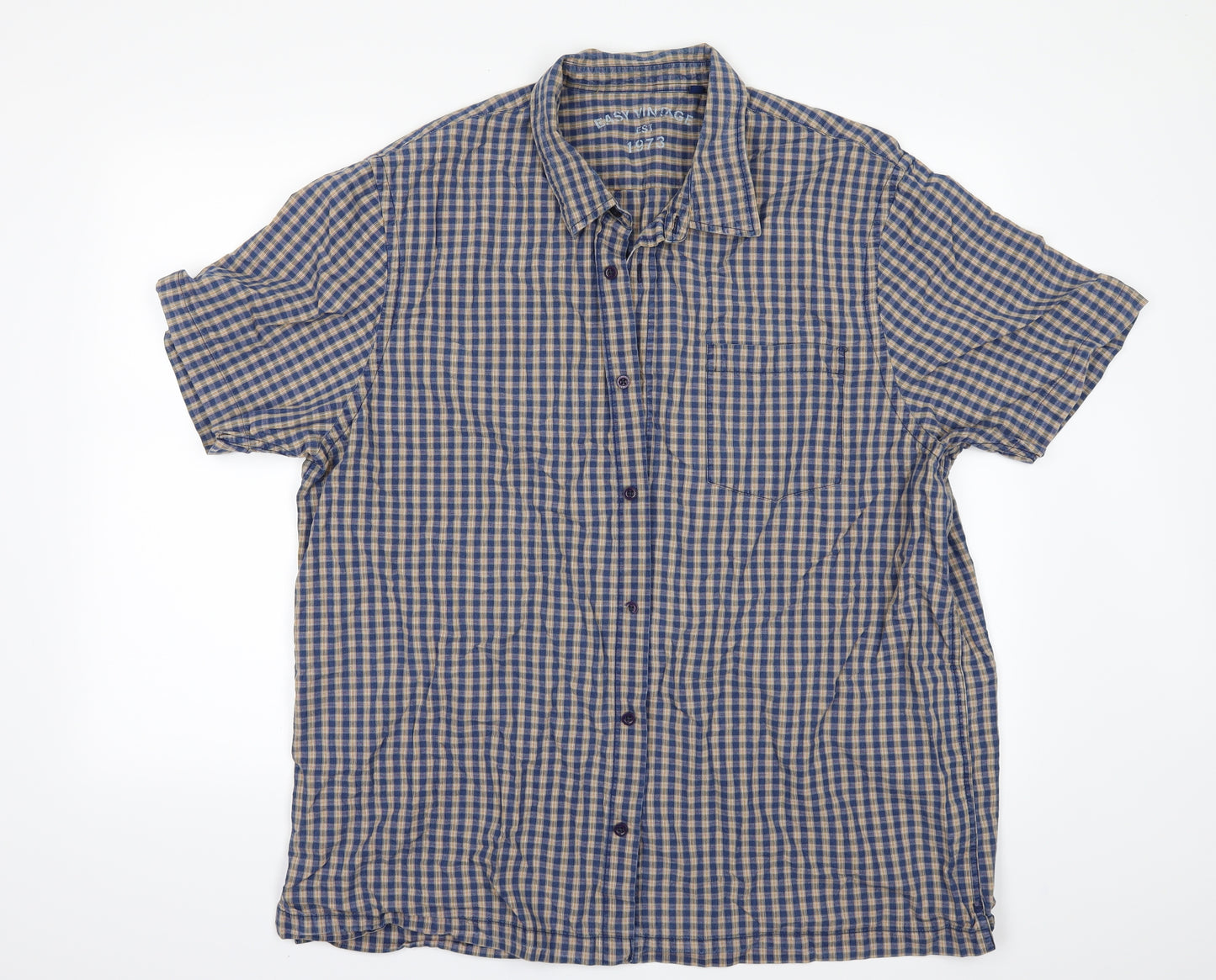 Easy Mens Blue Check   Button-Up Size 2XL