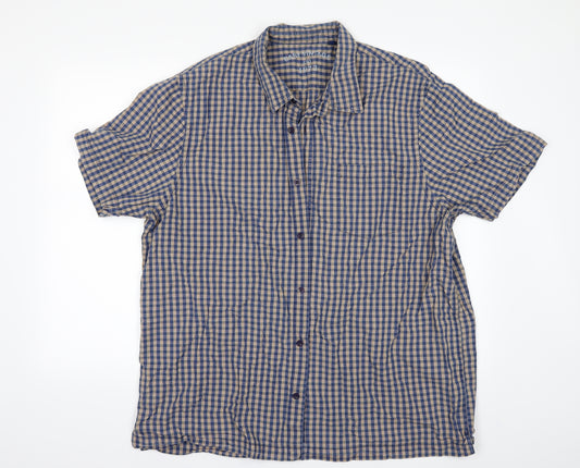 Front view of Easy men’s blue check button-up, size 2XL