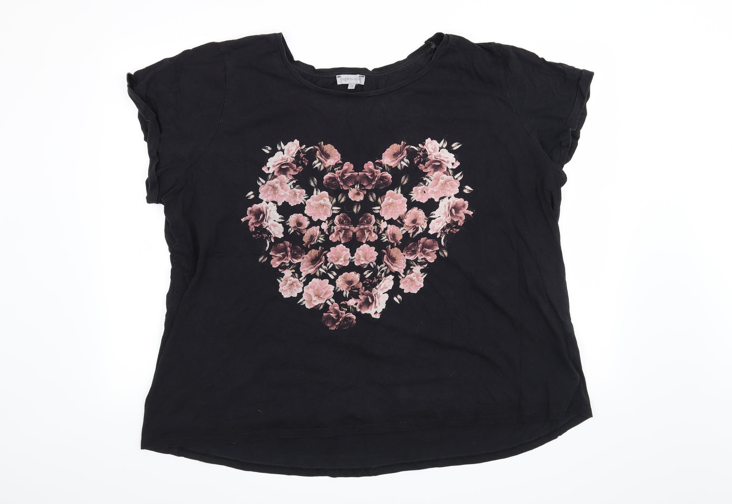 Rogers+Rogers Womens Black Floral  Basic T-Shirt Size 26  - Heart