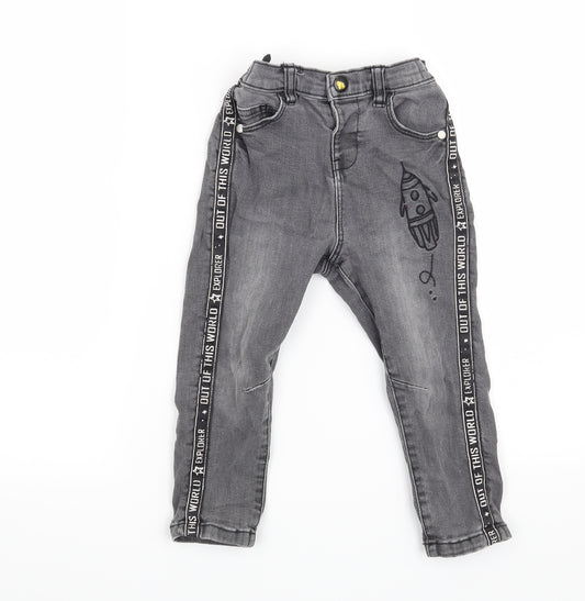 Front view of George boys’ grey cargo jeans, size 18-24, months - rocket