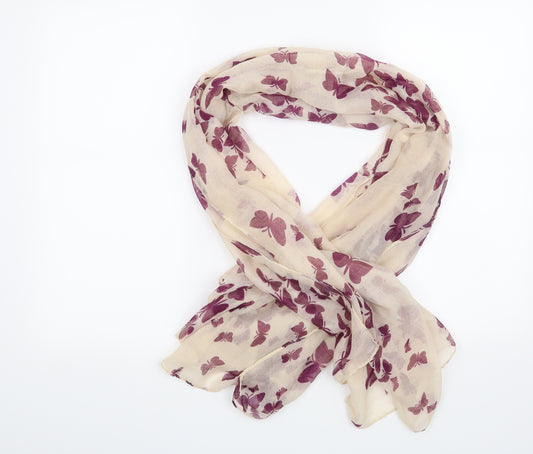 Front view of Preworn women’s beige scarf - butterflies