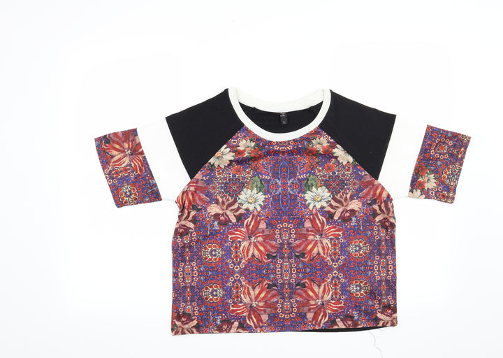 Topshop Womens Black Floral Basic Blouse Size 8