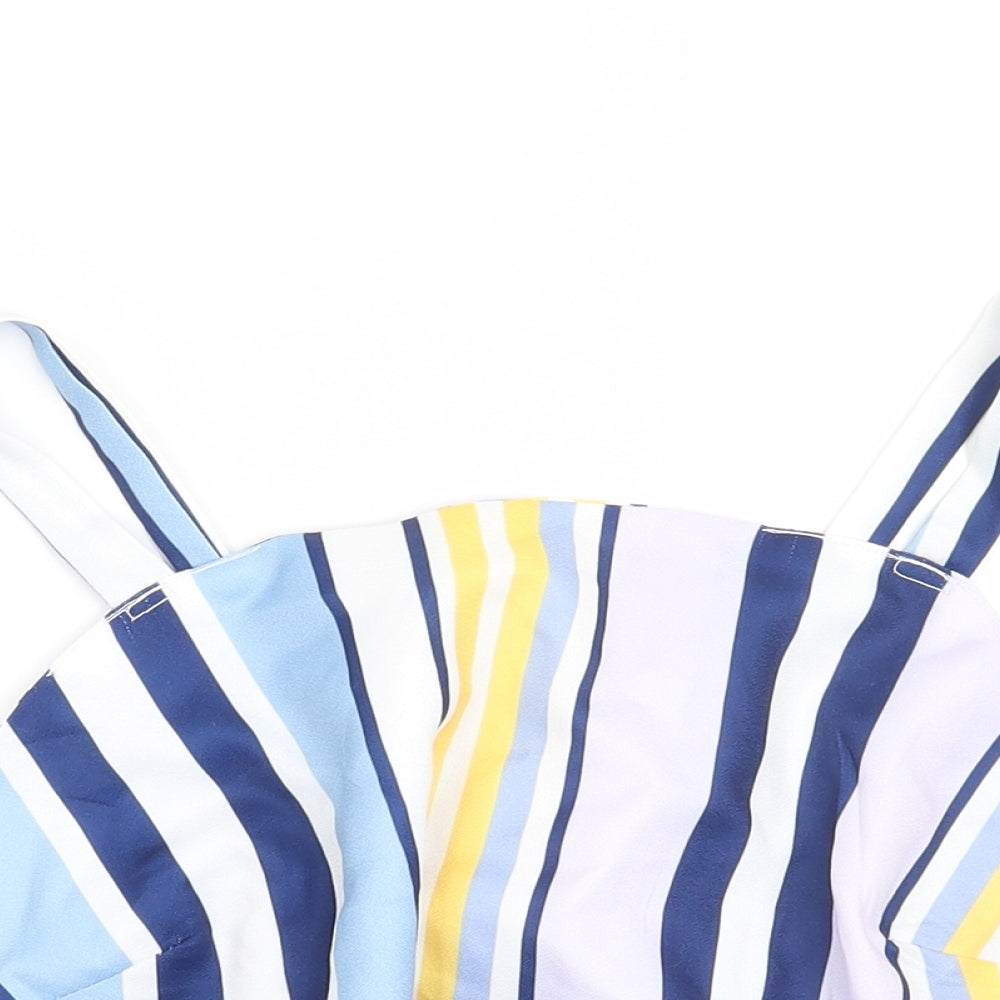 Zaful Womens Blue Striped  Cropped Blouse Size S