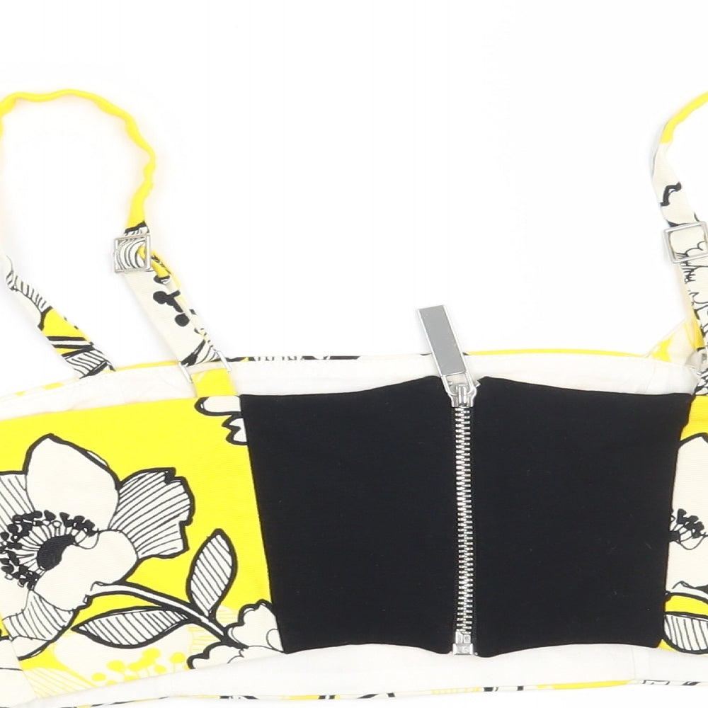 River Island Womens Yellow Floral  Cropped Blouse Size 6