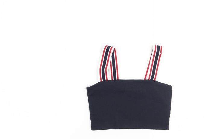 Monki Womens Blue Striped Cropped Blouse Size XS