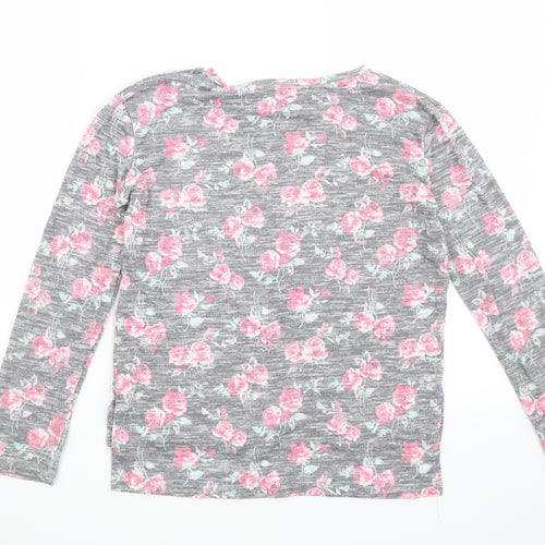 Primark Girls Grey Floral  Basic T-Shirt Size 12-13 Years  - Positive Vibes Always