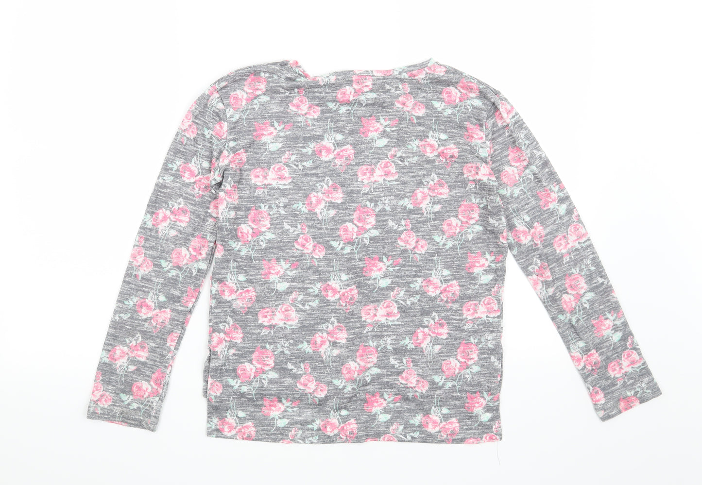 Primark Girls Grey Floral  Basic T-Shirt Size 12-13 Years  - Positive Vibes Always