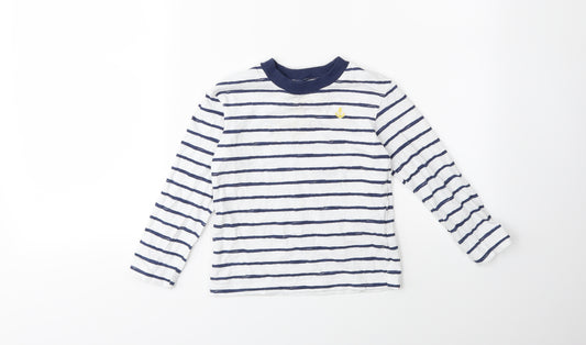 Front view of Little Me boys’ white striped basic t-shirt, size 4, years