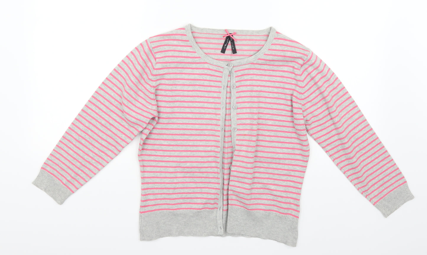 Primark Womens Grey Striped  Cardigan Jumper Size 14