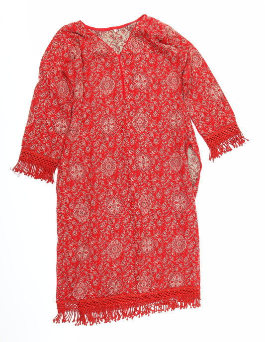 Front view of Preworn women’s red floral knit jumper, size S