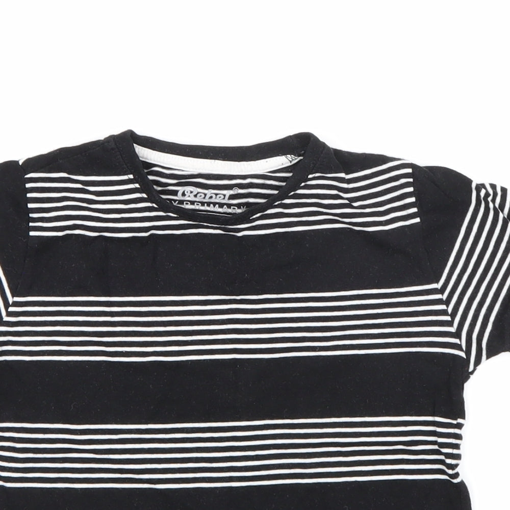 Rebel Boys Black Striped  Basic T-Shirt Size 5-6 Years