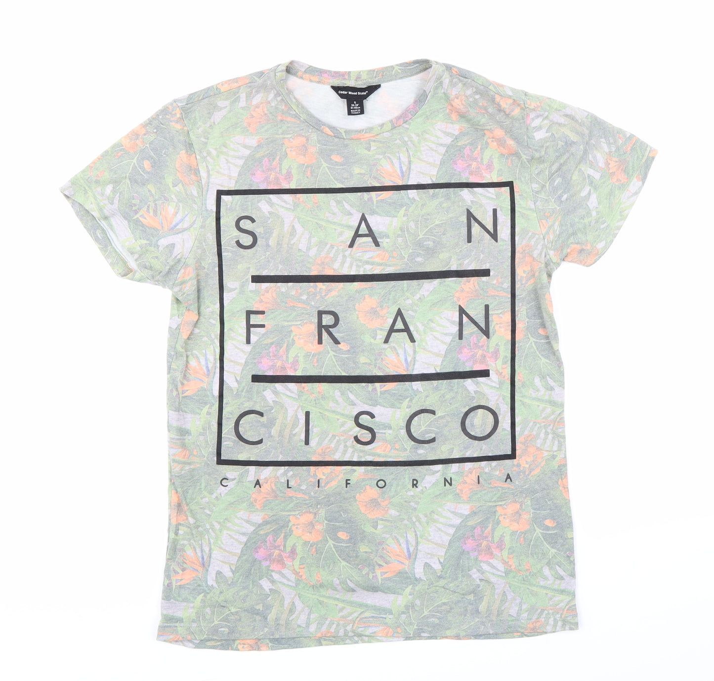Cedar Wood State Mens Green Floral   T-Shirt Size S
