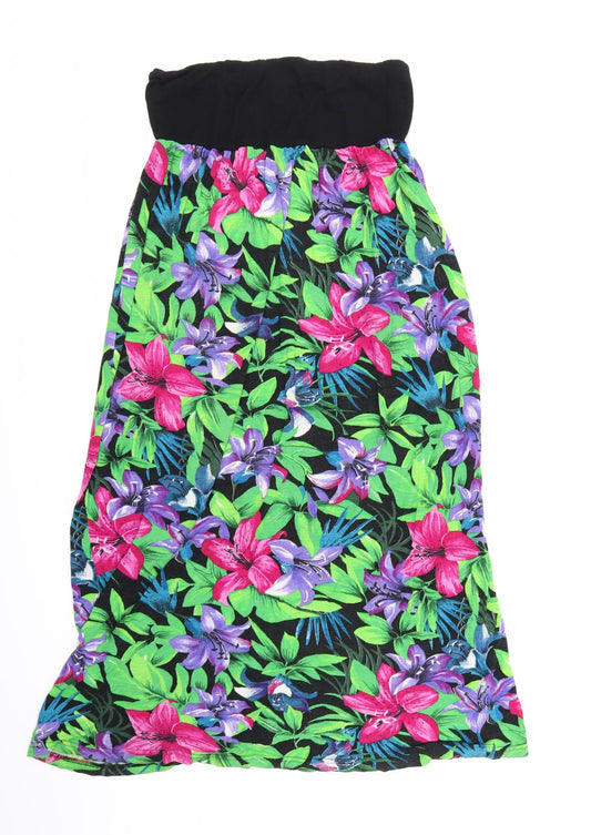 Front view of F&F women’s black floral a-line, size UK 12
