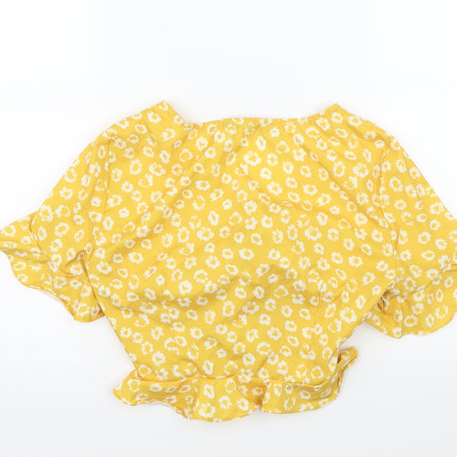 SheIn Womens Yellow Floral  Basic Blouse Size S  - Ruched
