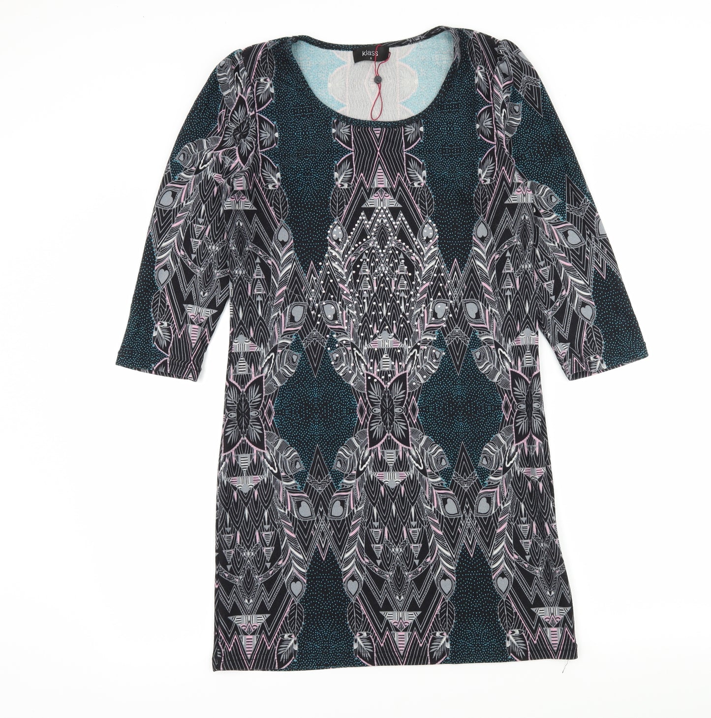 Klass Womens Multicoloured Geometric Jersey A-Line  Size S