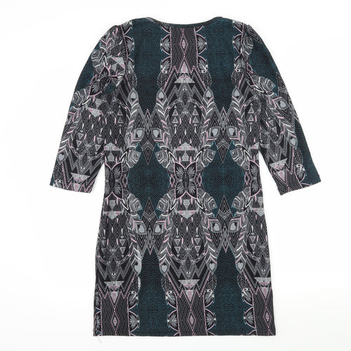 Klass Womens Multicoloured Geometric Jersey A-Line  Size S