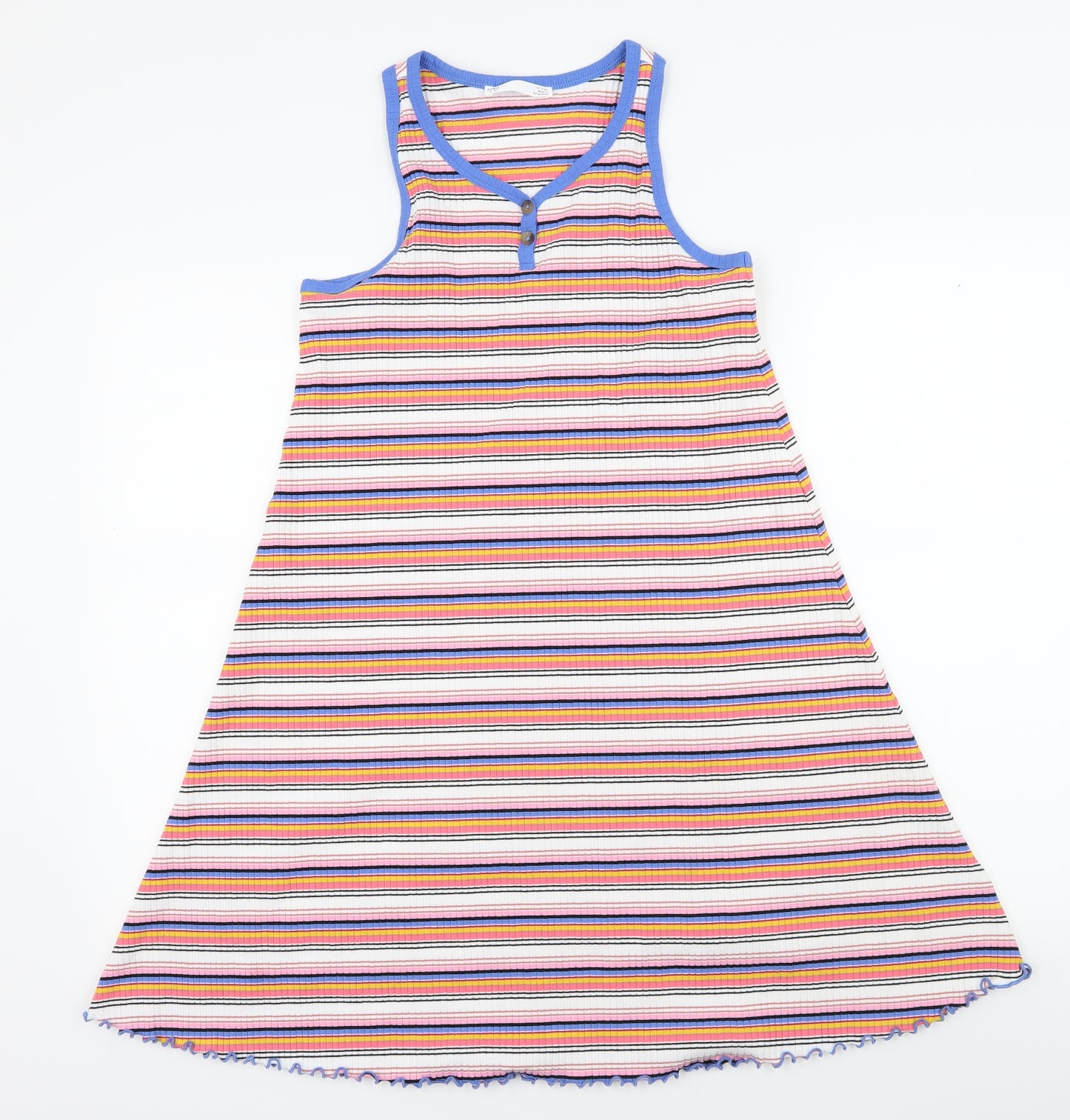 Marks and Spencer Girls White Striped Jersey T-Shirt Dress  Size 12-13 Years