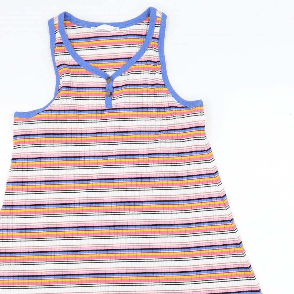 Marks and Spencer Girls White Striped Jersey T-Shirt Dress  Size 12-13 Years
