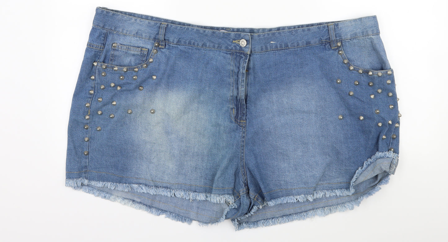 Simply Be Womens Blue  Denim Biker Shorts Size 28