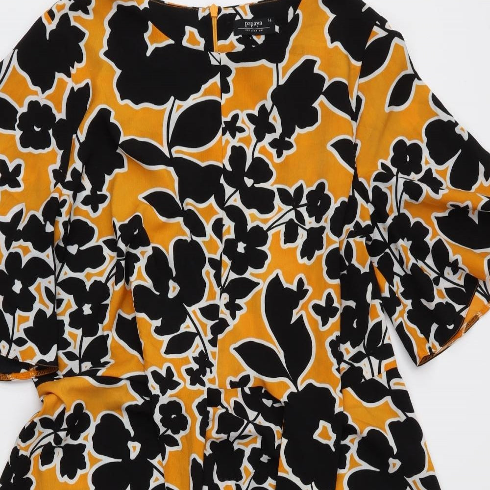 Papaya Womens Yellow Floral  Fit & Flare  Size 16
