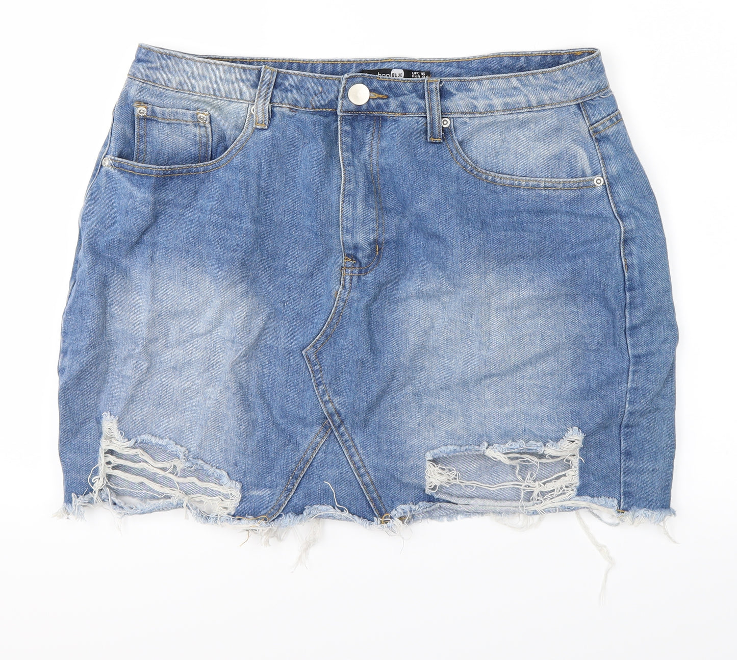 Boohoo Womens Blue  Denim Cut-Off Shorts Size 16
