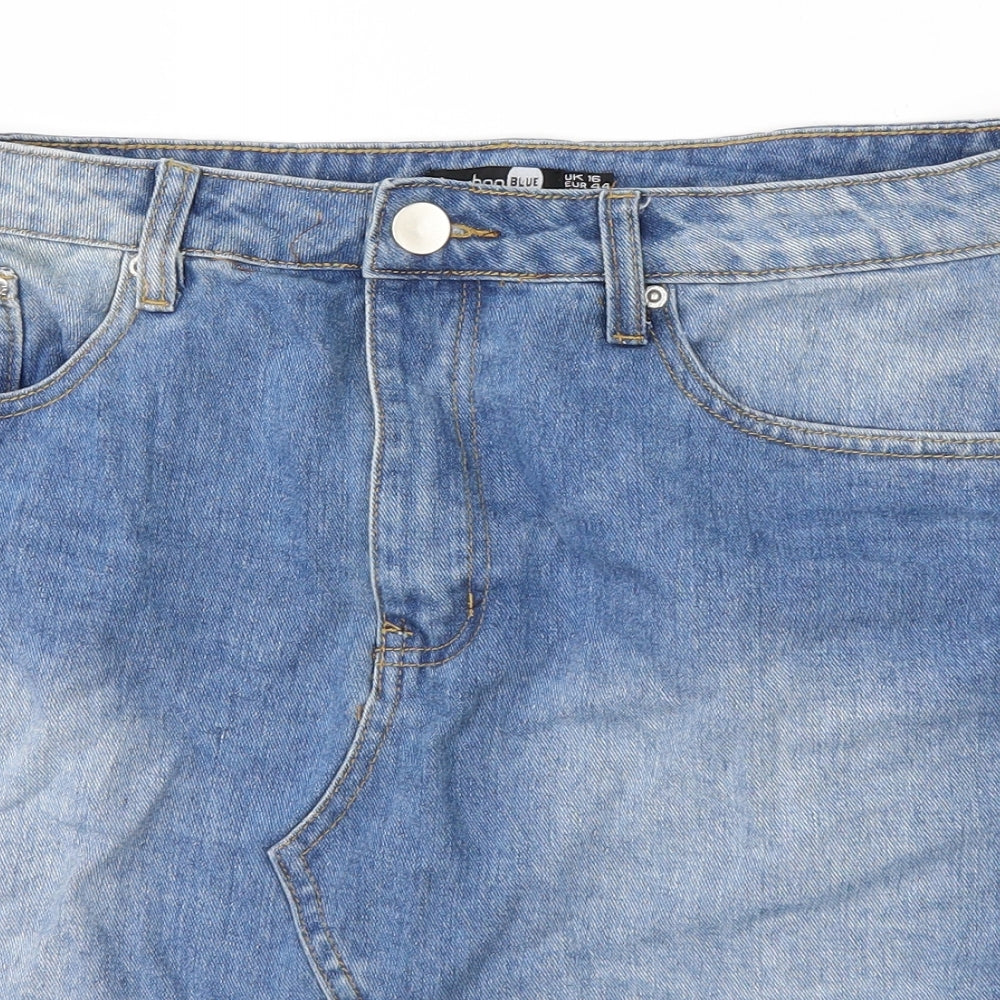 Boohoo Womens Blue  Denim Cut-Off Shorts Size 16