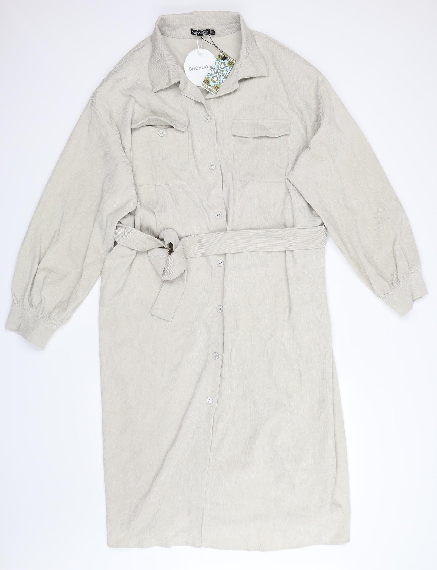 Boohoo Womens Beige   Shirt Dress  Size 16