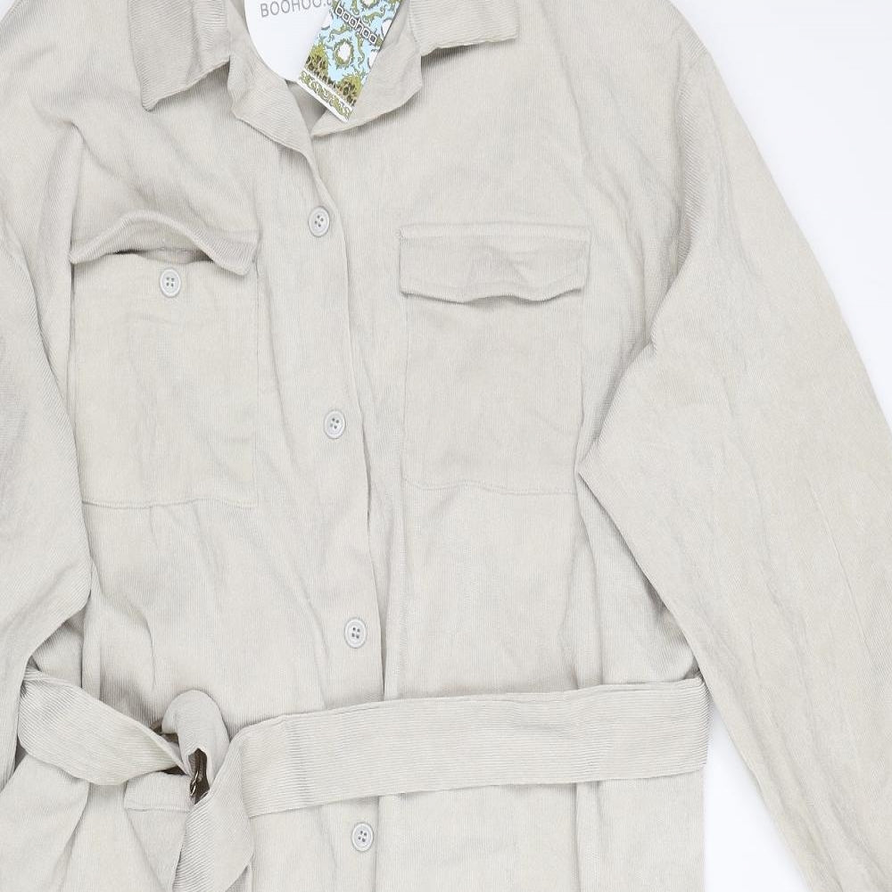 Boohoo Womens Beige   Shirt Dress  Size 16