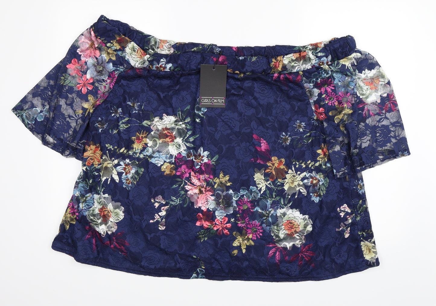 Girls On Film Womens Blue Floral  Basic Blouse Size 26