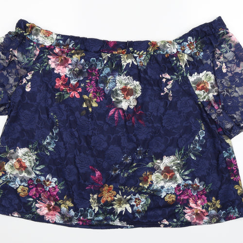 Girls On Film Womens Blue Floral  Basic Blouse Size 26