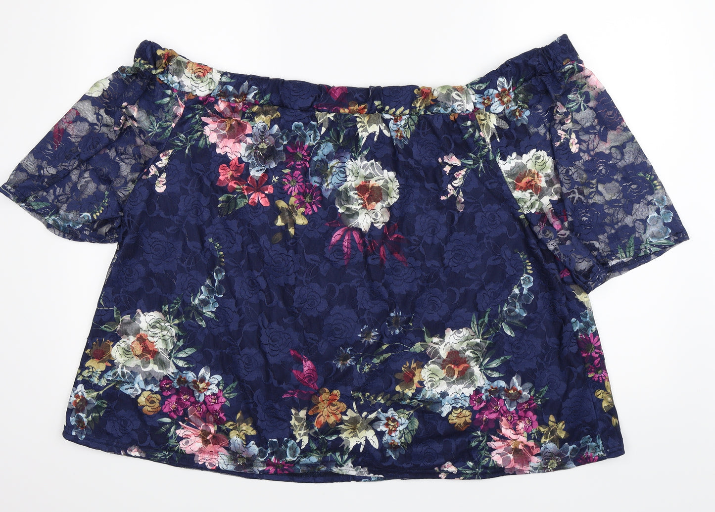 Girls On Film Womens Blue Floral  Basic Blouse Size 26