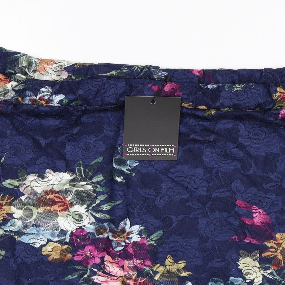 Girls On Film Womens Blue Floral  Basic Blouse Size 26