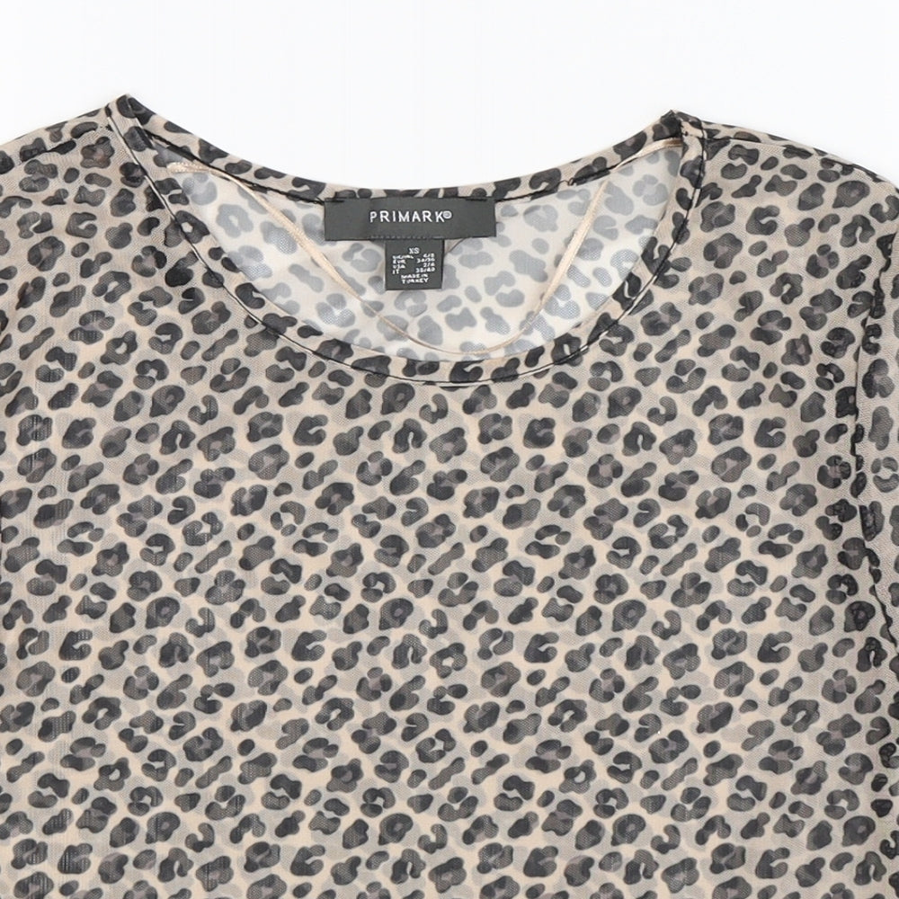 Primark Womens Brown Animal Print  Cropped T-Shirt Size 6