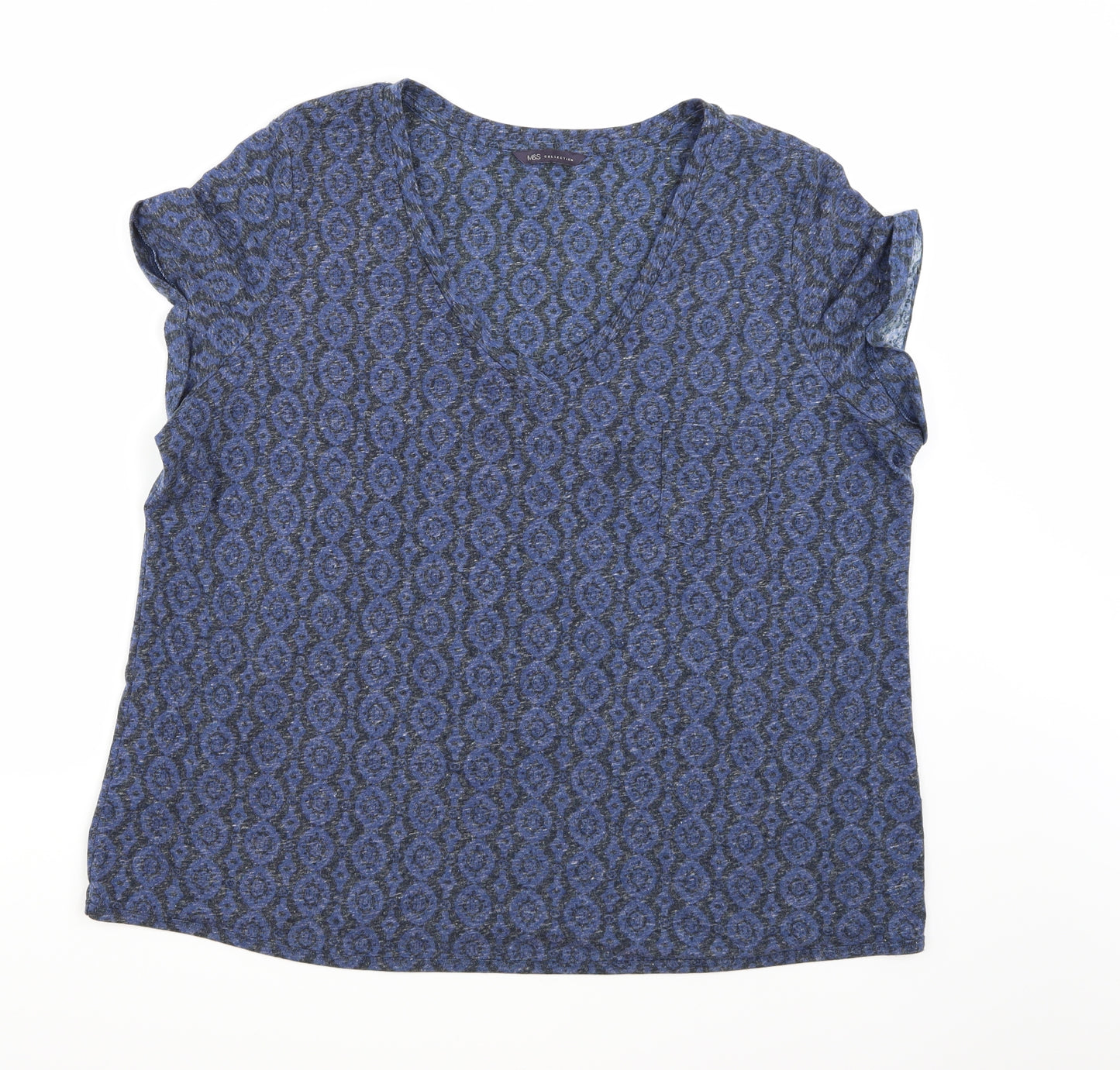 Marks and Spencer Womens Blue Geometric  Basic T-Shirt Size 22