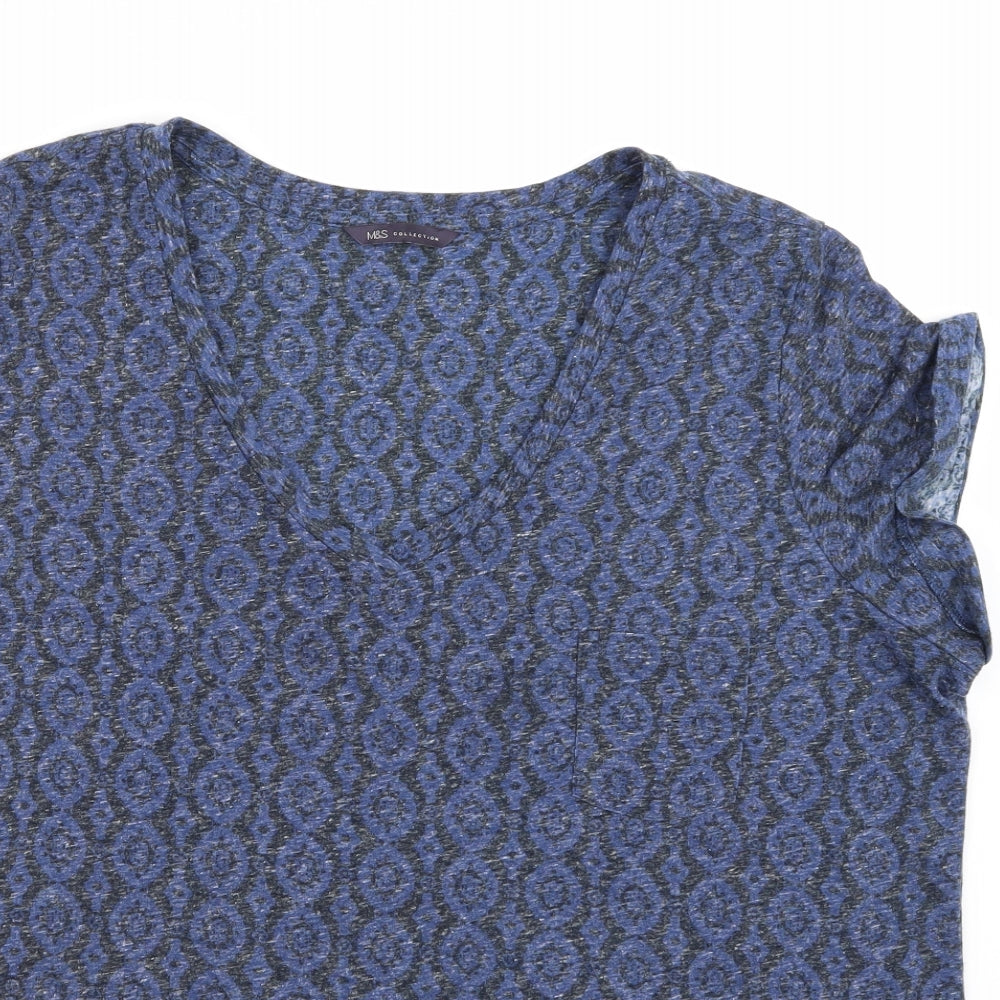 Marks and Spencer Womens Blue Geometric  Basic T-Shirt Size 22