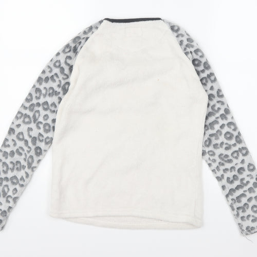 Primark Girls White Animal Print Fleece Top Pyjama Top Size 11-12 Years  - Catnap