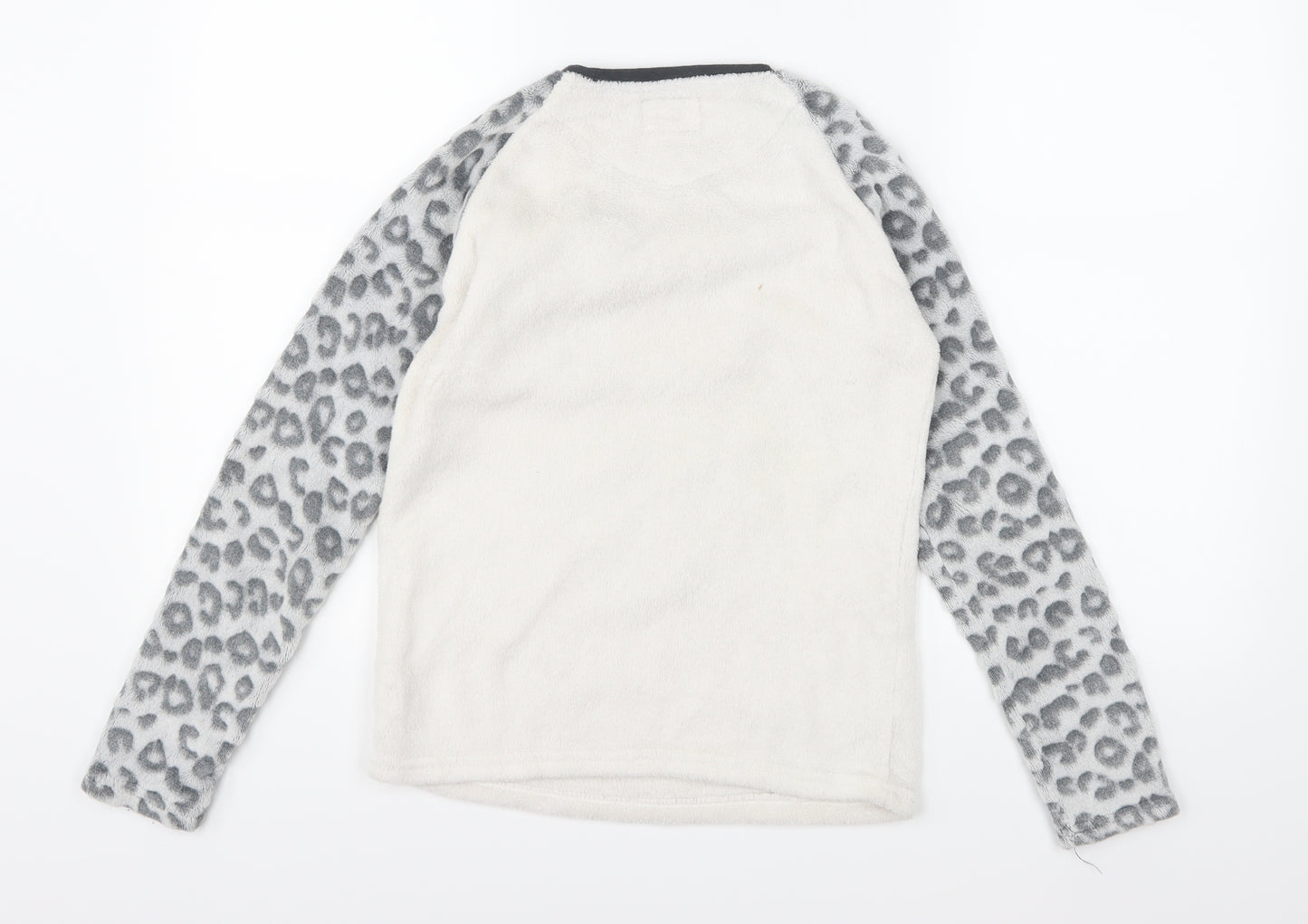 Primark Girls White Animal Print Fleece Top Pyjama Top Size 11-12 Years  - Catnap