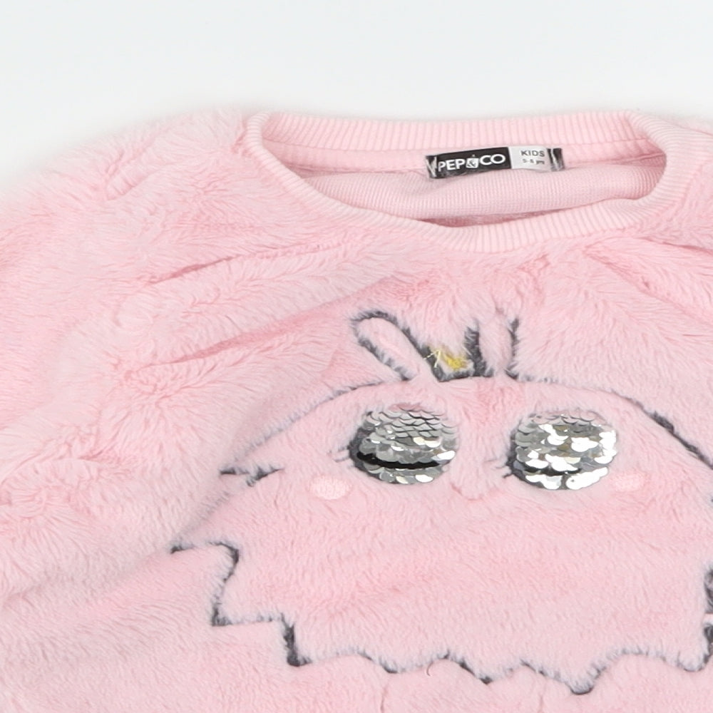 PEP&CO Girls Pink  Fleece Pullover Jumper Size 5-6 Years