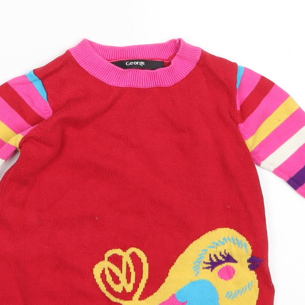 George Girls Red  Knit Jumper Dress  Size 9-12 Months